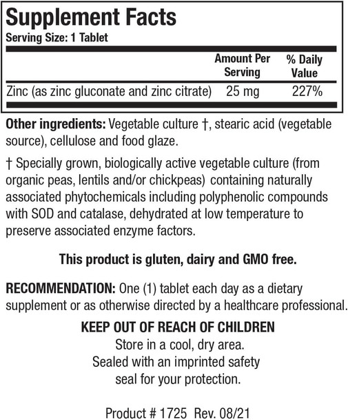 Biotics Research Zn-Zyme Forte 25 Mg Zinc, Immune System Support, Optimal Cellular Function, Tablet-Based With Added Antioxidants. 100 Tablets