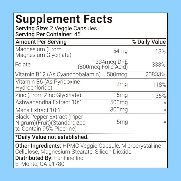 Ashwagandha Supplements With Maca Magnesium Vitamin B6 B12 For Energy Support, Calmness, And Restful Sleep, Support Cortisol Supplement For Men And Women, 90 Capsules