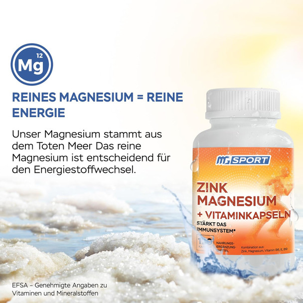 Magnesium Zinc Supplement With Vitamins B6, B9, High Absorption Zinc Magnesium Combination For Immune Support, Muscle Recovery, Ez-Mg Easy On Stomach, 120 Capsules