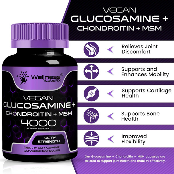 Glucosamine Chondroitin Msm - 4000Mg - Joint Support Supplement, Glucosamine Chondroitin Capsules, Helps With Back Pain, Knee Pain Relief, Joint Pain Relief Supplements Triple Strength - 240 Count