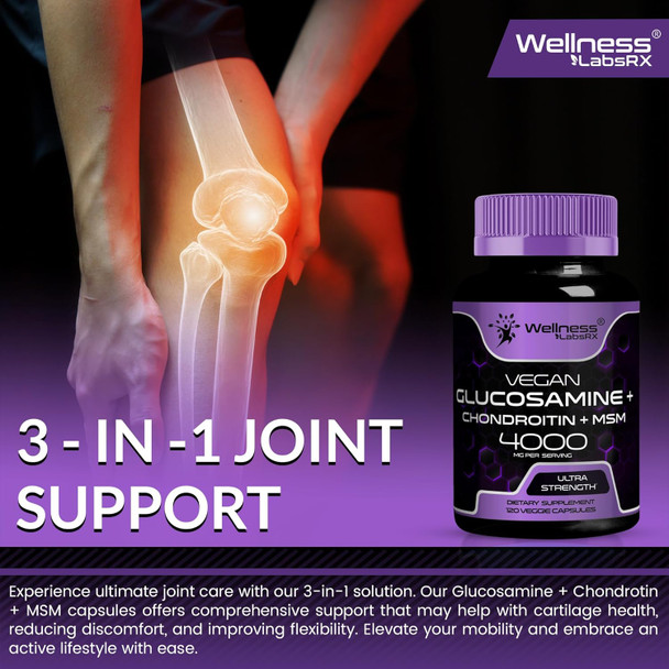 Glucosamine Chondroitin Msm - 4000Mg - Joint Support Supplement, Glucosamine Chondroitin Capsules, Helps With Back Pain, Knee Pain Relief, Joint Pain Relief Supplements Triple Strength - 240 Count