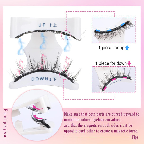 Focipeysa Magnetic Eyelashes Kit With Applicator Manga Magnetic Lashes Natural Look, Cat Eye Magnetic Eyelash, No Glue No Eyeliner Needed Easy To Wear And Remove Reusable Magnetic Strip Lash