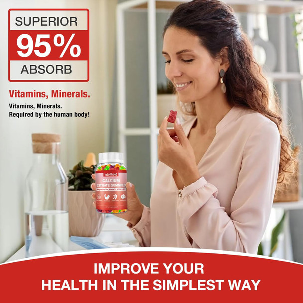 Calcium Citrate Gummies - 1200 Mg Calcium Gummies With Magnesium Zinc Vitamins - Calcium Chews For Bone, Muscle, Joints, Immune Support, High Absorption Calcium Supplements For Women & Men 2 Packs