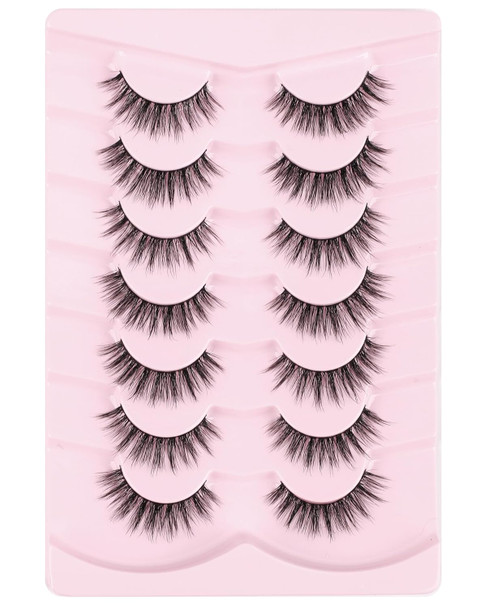 Onlyall Natural Lashes Wispy Lashes Natural Look False Eyelashes Natural Flared Eyelashes False Eye Lashes Soft Fluffy Lashes 7 Pairs D-K08