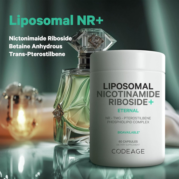 Codeage Liposomal Nicotinamide Riboside+ Supplement - 500 Mg Nicotinamide Riboside - Betaine Anhydrous, Trans-Pterostilbene - 2-Month Supply Nr Supplement - Liposomal Delivery - Non-Gmo - 60 Capsules