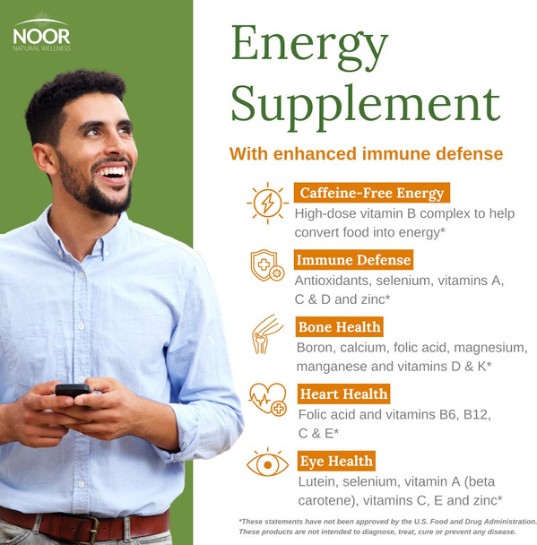 Noor Vitamins Energy+ Multivitamin Halal Vitamin For Energy Production & Immunity, 26 Vitamins & Minerals, Black Seed, Dates, Honey, For Men & Women. Gelatin Free, 2 Month Supply