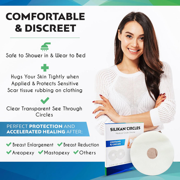 Silicone Areola Clear Gel Scar Sheets-4 Medical Breast Scars Silicon Circles See-Into Scar Restore Smooth Mastectomy Breast Lift Reconstruction Surgery Supplies Keloid Scar Guards Sheeting-Silikan