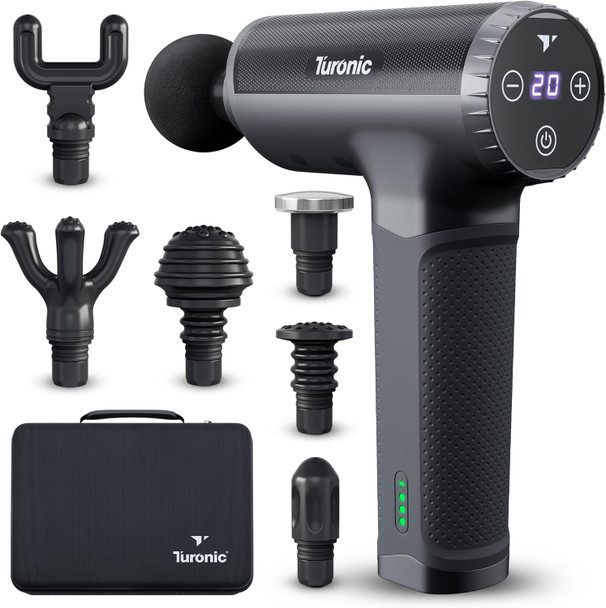 Turonic Gm5 Handheld Massage Gun - Deep Tissue Percussion Massager For Muscle Relaxation, 20 Speeds, 7 Heads, Easy-To-Use, Quiet And Powerful For Athletes Personal Use, Shoulder, Leg, Foot, Back, Body