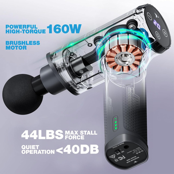 Turonic Gm5 Handheld Massage Gun - Deep Tissue Percussion Massager For Muscle Relaxation, 20 Speeds, 7 Heads, Easy-To-Use, Quiet And Powerful For Athletes Personal Use, Shoulder, Leg, Foot, Back, Body