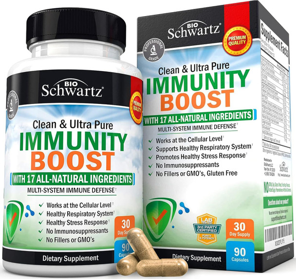 Bioschwartz Immune Support Supplement With Vitamin C 1000Mg Zinc Elderberry Extract Ginger Bee Propolis Beta Carotenes, Immunity Boost For Adults, Immune Defense Antioxidant Vitamins, 90 Capsules