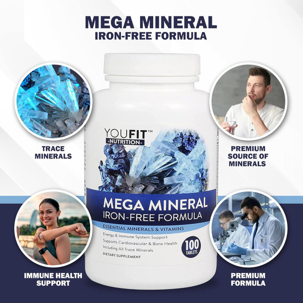 Mega Minerals Supplement By Youfit Nutrition  All 72 Trace Minerals  Premium Formula With Source Of Minerals And Immune Health Support  Iron  All In One 1000Mg Calcium 500Mg Magnesium