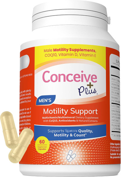 Conceive Plus Motility Boost For Men - Sperm Count Booster With Vitamin D, Vitamin E, Zinc, Spermidine, Antioxidants - Sperm Count, Sperm Motility - Multivitamin Supplement For Men Sperm - 60 Caps