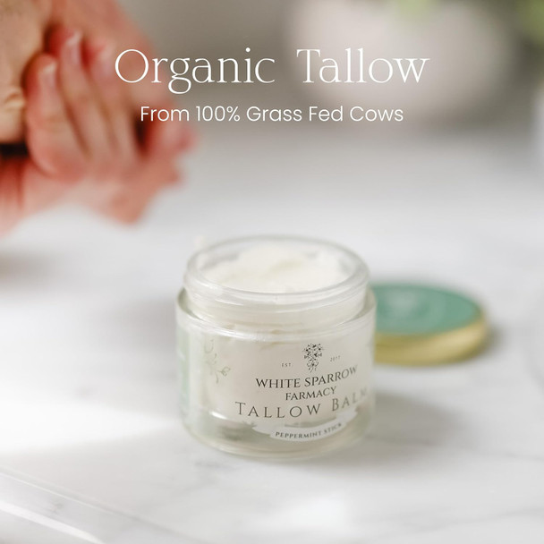 Organic Grass Fed Tallow Balm - (Peppermint) Organic Tallow From Grass Fed Cows & All Organic Ingredients. For Face And Body. (2.0 Oz)…