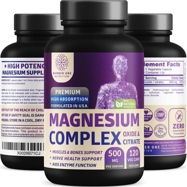 N1N Premium Magnesium Complex - High Absorption Magnesium Supplement For Women And Men To Support Regularity And Bone Health- 120 Veggie Capsules