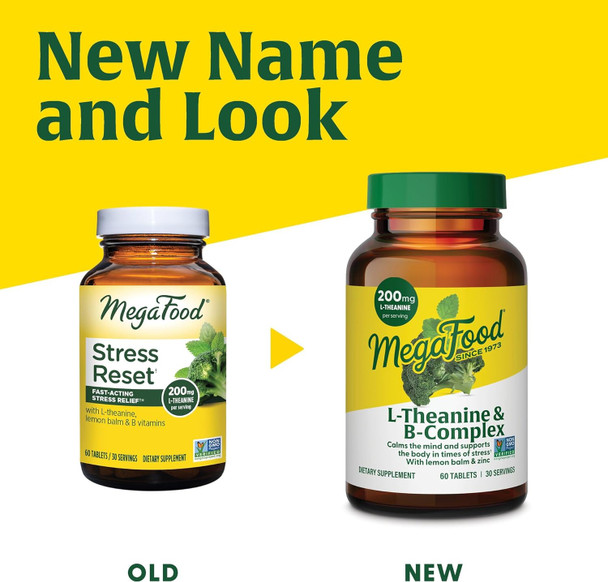 Megafood L-Theanine & Vitamin B Complex - 200 Mg L Theanine Supplement With B Complex Vitamins For Women & Men - Plus Lemon Balm Leaf & Zinc - Vegan, Gluten Free, Non-Gmo - 60 Tablets, 30 Servings