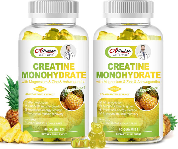 Creatine Monohydrate Gummy Gifts For Men Women, Multiple Creatine Supplement With 200Mg Ashwagandha & Magnesium & Zinc For Muscle Builder & Strength, Energy, Pre Workout,Gym Accessories