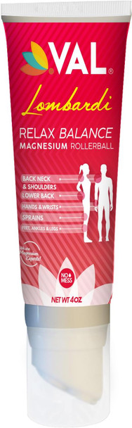 Val Lombardi Magnesium Rollerball - Deep Pressure Massage Applicator With Cool-To-The-Touch Stainless Steel Rollerballs - 4Oz