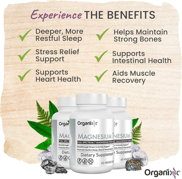 Organixx Magnesium Glycinate Supplement For Support Sleep, Muscle & Heart Health, 7 Type Magnesium Complex With Vitamin B6, Manganese Citrate, Gluten Free, Vegan, Non Gmo, High Absorption, 60 Capsules
