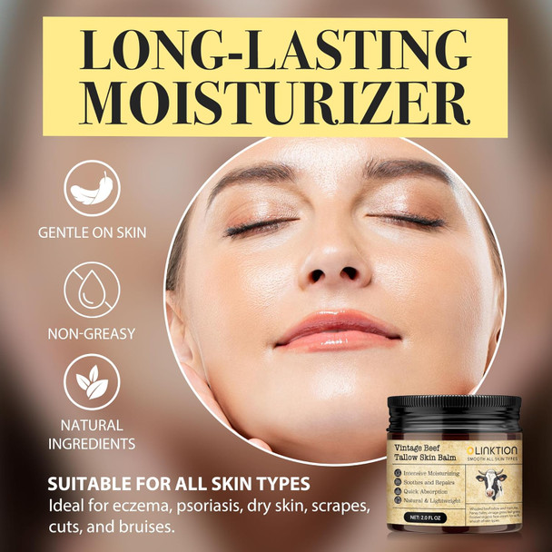 Beef Tallow Honey Balm For Skin:100% Grass-Fed Beef Tallow Moisturizer For Face And Body Vintage Tallow Balm With Olive Oil Manuka Honey For Sensitive Dry Skin Repair 2 Oz