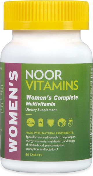 Noor Vitamins Halal Womens Multivitamin & Mineral I Once Daily Vitamin Supplement I Vegan  Supports Energy, Immunity, Metabolism, Healthy Appearance And Stages Of Motherhood I 2-Month Supply