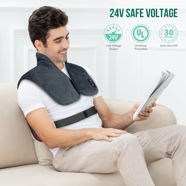 Snailax Heating Pad For Neck And Shoulders, Electric Heat Pad For Back Pain, Weighted Heated Wrap, 24V Safety Volt. Heating Pads With Massager, 2 Heat Levels & 5 Massage Modes, Gifts