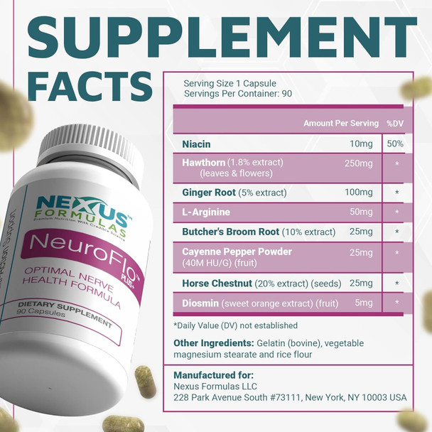 Nexus Formulas Neuroflo, Contains Horse Chestnut Extract And Other Natural-Herbs, Nerve-Support And Blood-Circulation Supplements For Hands, Legs, And Feet Issues, 90 Capsules - Mizzle