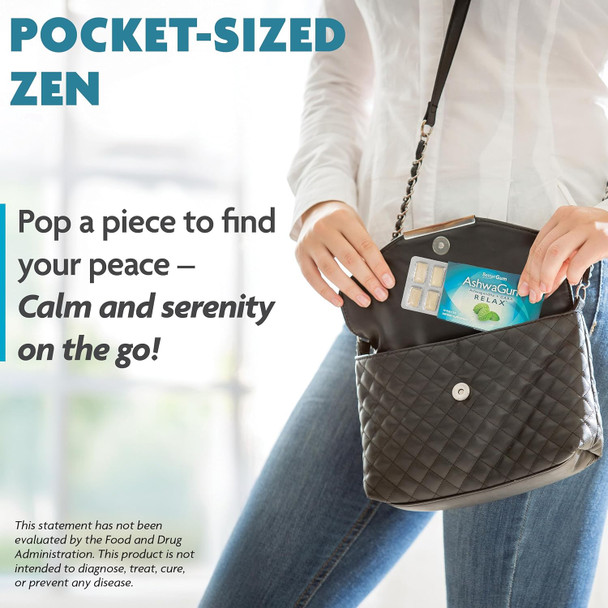 Ashwagum Relax Gum By Bettergum, High Potency Supplement With Ksm 66 Ashwagandha And Gaba, Supports Stress And Tension Relief, Alternative To Gummies, Sugar-Free, 10 Pieces - 6 Pack