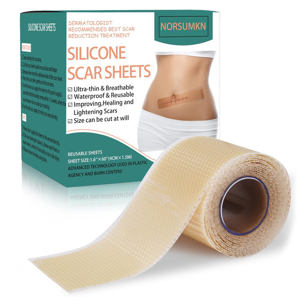 Silicone Scar Tape 1.6"X 60" Reusable Silicone Sheet For Scar Away Treatment Stretch Mark Removal Tattoo Cover Up Painless Scar Removal For Surgery, C Section, Acne, Keloid