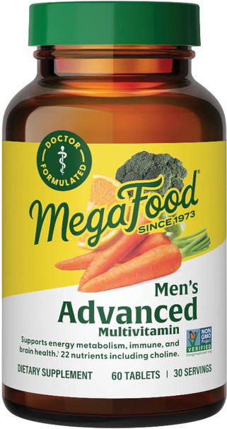 Megafood Men'S Advanced Multivitamin For Men - Doctor -Formulated - Choline, Vitamin B12, Vitamin D, Vitamin C & Zinc - Brain Health & Immune Support - Non-Gmo - Vegetarian - 60 Tabs (30 Servings)