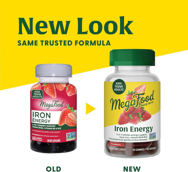 Megafood Iron Energy Gummies - Vegan & Gluten-Iron Supplement For Women, Men, Teens & Kids With Vitamin B12 & B6, From The Makers Of Blood Builder Iron Supplement, Strawberry Flavor - 60 Gummies