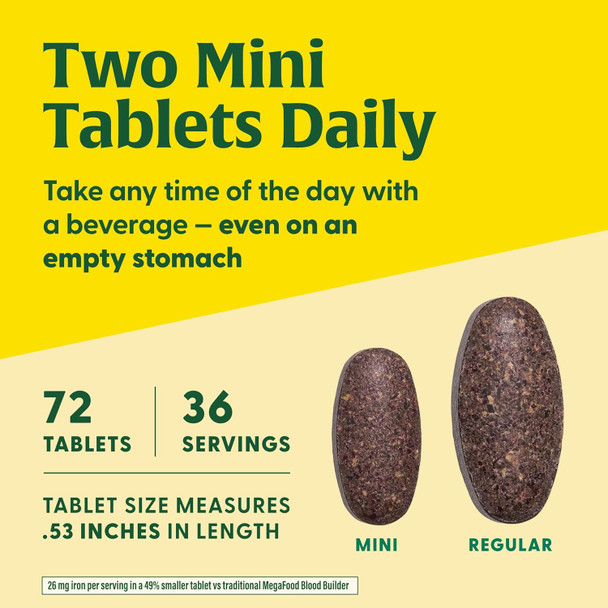 Megafood Blood Builder Minis - Iron Supplement Clinically Shown To Increase Iron Levels Without  - Iron With Vitamin C, Vitamin B12 & Folic Acid - Vegan - 72 Tablets (36 Servings)