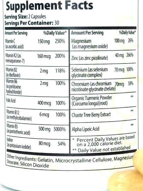 Clear Skin Acne Vitamins Capsules  Adult & Teen Hormonal Acne Supplements 60 Count