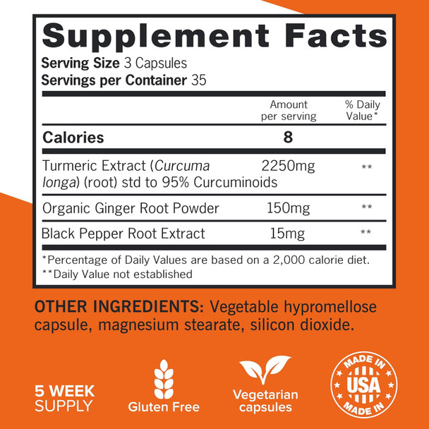 Qunol Turmeric Curcumin With Black Pepper & Ginger, 2400Mg Turmeric Extract With 95% Curcuminoids, Extra Strength Supplement, Enhanced Absorption, Joint Support Supplement, 105 Count