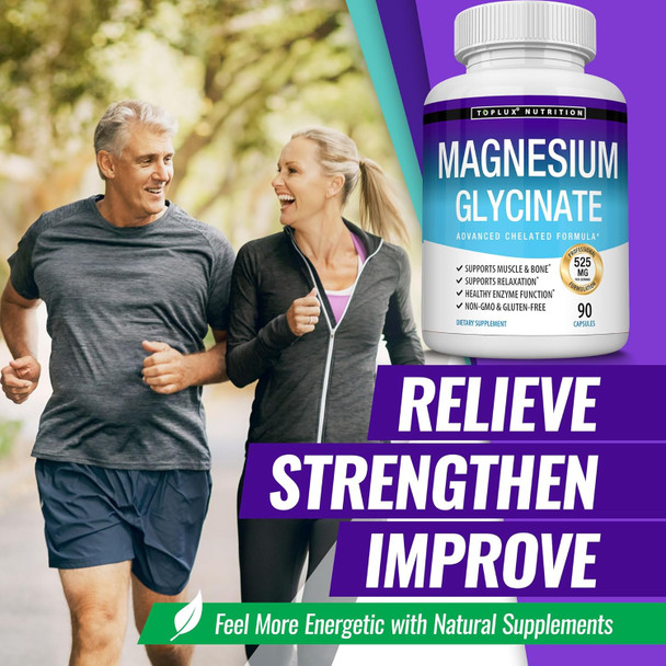 Magnesium Glycinate 525Mg - High Absorption Chelated Magnesium Supplement Made With Pure Magnesium Glycinate - Supports Muscles, Sleep, Cramps, Recovery Bisglycinate Complex Vegan Non-Gmo 90 Capsules Magnesium Glycinate 525Mg - High Absorption Chelated Magnesium Supplement Made With Pure Magnesium Glycinate - Supports Muscles, Sleep, Cramps, Recovery Bisglycinate Complex Vegan Non-Gmo 90 Capsules