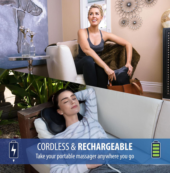 Zyllion Shiatsu Back And Neck Massager With Heat - Cordless Rechargeable 3D Kneading Deep Tissue Massage Pillow For Chair, Car, Muscle Pain Relief - Black (Zma-13Rb)