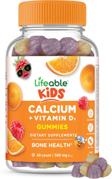 Lifeable Kids Calcium Gummies With Vitamin D3  500 Mg Calcium With Vitamin D3 1000 Iu  Great Tasting Calcium Supplement For Kids  For Bone Health And Teeth Growth  60 Gummies