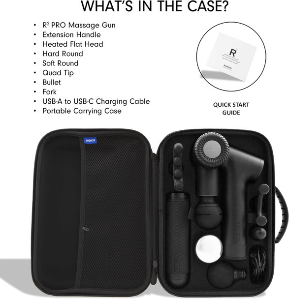 R2 Pro+ Massage Gun - Articulating Deep Tissue Back Massager With Extension Handle And 6X Heads Including Heated Attachment