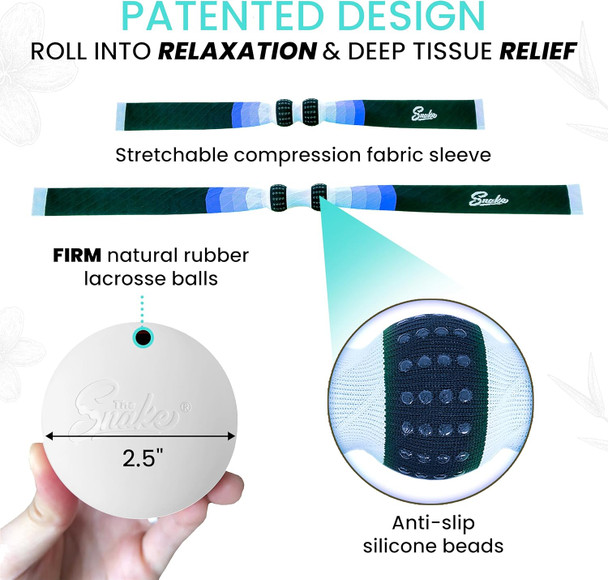 The Snake Deep Tissue Muscle Roller - Dual Lacrosse Ball Self Massager For Back, Body & Foot (Firm, Blue)