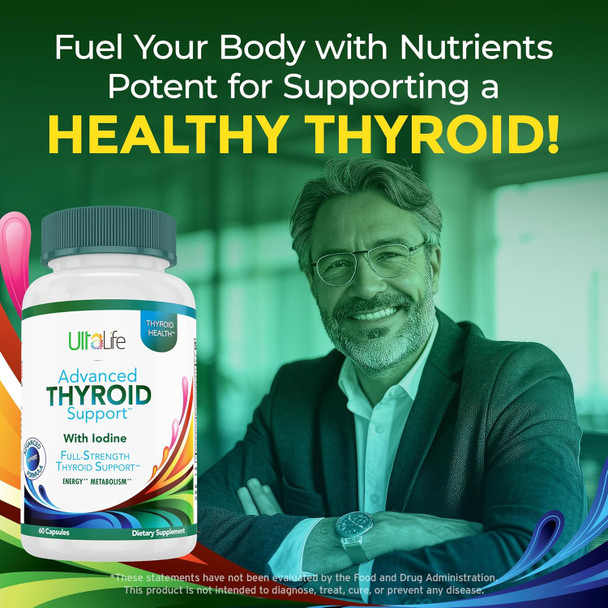 Thyroid Supplement - Advanced Thyroid Support With Iodine Supplement For Thyroid Health, Energy, Metabolism & Immune Support - Contains Vitamin B12, Ashwagandha, Selenium & Zinc - 60 Capsules