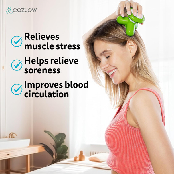 Mini Handheld Massager - Green - Powerful Massage Vibrations For Muscle Relief & Relaxation - Portable Therapeutic Device W/ 2 Convenient Power Modes (Battery Operated & Usb Powered)