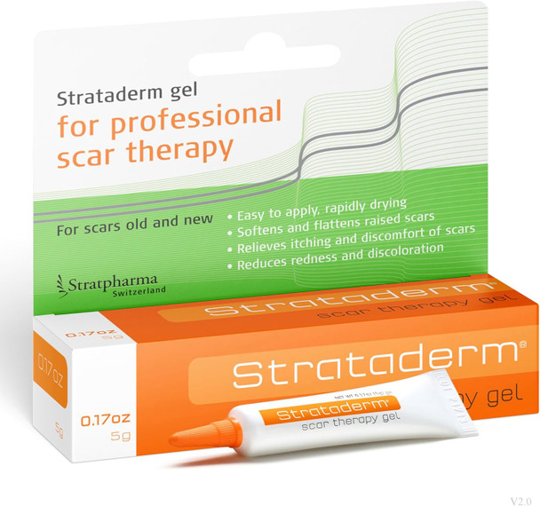 Strataderm Professional Scar Therapy Gel  Old And Scars From General Surgery, Trauma, Wounds, Burns, Bites, Acne & Skin Disease  Reduces Redness, Discoloration, Discomfort & Itch  5G (0.17Oz)