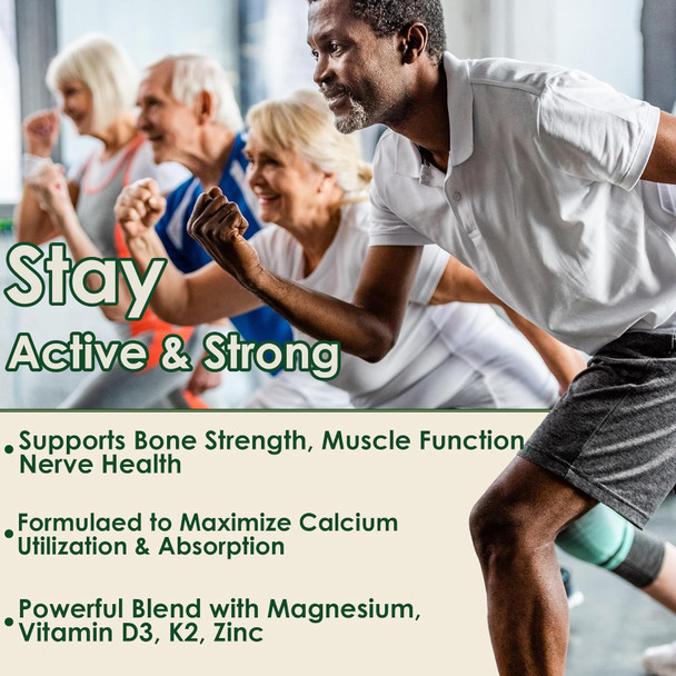 Plant Based Calcium Supplement 600Mg With Vitamin D3 K2, Zinc For Bone Strength, Sustainably Sourced Algae Calcium Magnesium 2:1 Ratio, Sugar Calcium Gummies 70+ Trace Minerals, Vegan, 60 Counts