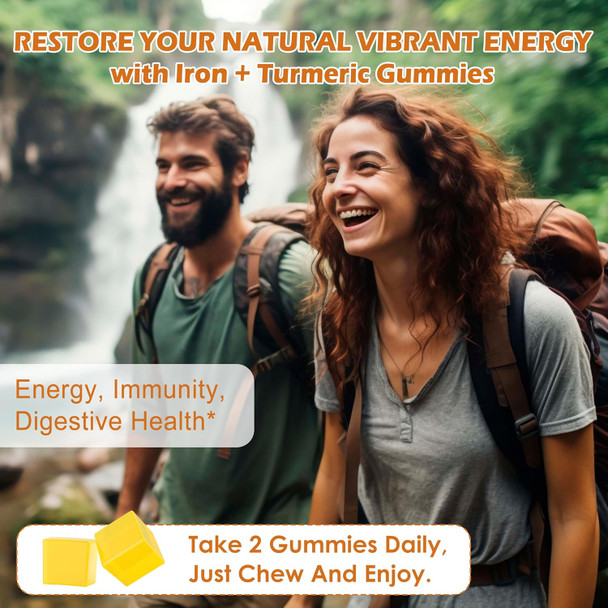 Neviss Vegan Iron Gummy Vitamins For Women & Men - Carbonyl Iron 25 Mg Vitamin C, A, B6, B12, Folate & Turmeric Extract 600 Mg - Iron Supplement For Energy, Immune & Red Blood Cell Support, 120Cts
