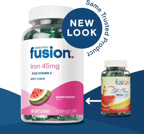 Bariatric Fusion Iron Soft Chew With Vitamin C  Watermelon Flavored  Chewy Vitamin For Bariatric Patients  Gluten  Iron Supplement For Women And Men  60 Count  2 Month Supply