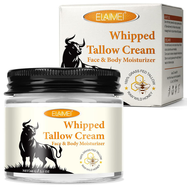 Beef Tallow And Honey Cream For Skin, Moisturizer Cream, Whipped Tallow Cream For Smooth Nourishing Face & Body, Natural Beef Tallow Balm For Skin Care, Beef Tallow, Butter And Honey Balm, 2 Oz