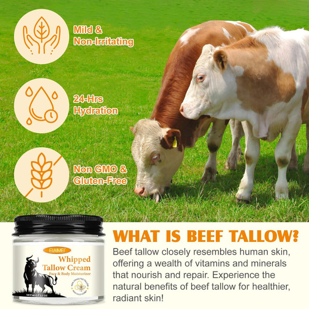 Beef Tallow And Honey Cream For Skin, Moisturizer Cream, Whipped Tallow Cream For Smooth Nourishing Face & Body, Natural Beef Tallow Balm For Skin Care, Beef Tallow, Butter And Honey Balm, 2 Oz