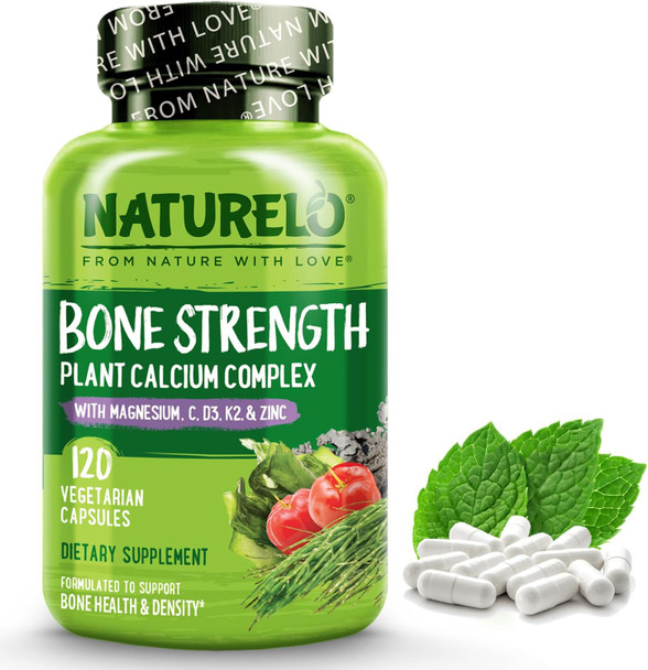 Naturelo Calcium Supplement - With Vitamin C, Vitamin D3, K2, And Calcium Magnesium Zinc For Bone Strength With Calcium 600Mg - Plant-Based, 120 Vegetarian Capsules, Non-Gmo, Soy & Gluten-Free