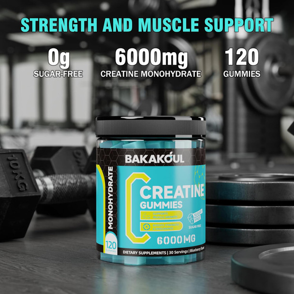 Creatine Monohydrate Gummies 5G For Men & Women - 120 Sugar Gummies With Magnesium Glycinate, L-Threonate, L-Taurine + Vitamin B12 For Muscle Support, Energy Boost, (Blueberry Flavor)