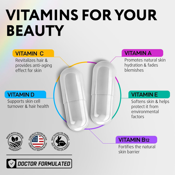 Biotin Supplement For Hair Growth - Biotin Vitamins & Keratin For Hair Loss & Thinning Hair - Hair Skin And Nails Vitamins For Women & Men - Healthy Hair Regrowth, Skin Glow & Nail Repair - 120 Pcs