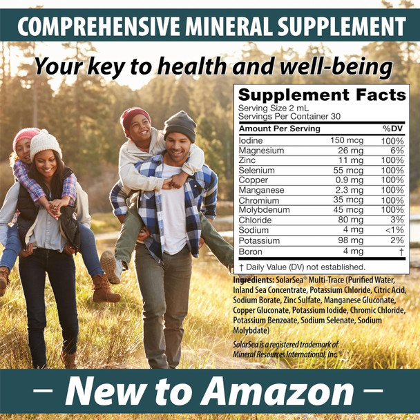 Trace Mineral Complex  Full Spectrum Minerals  Ionic Liquid Mineral Drops For Water  Electrolytes, Hydration Supplement  2 Fl Oz Glass Bottle